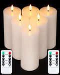 VIHOSE 6 Pack White Flameless Candles Set with Remote and Timer Flickering Flameless Battery Candles LED Pillar Flat Top for Wedding Outdoor Home Festival Decoration(D 3" H 7")