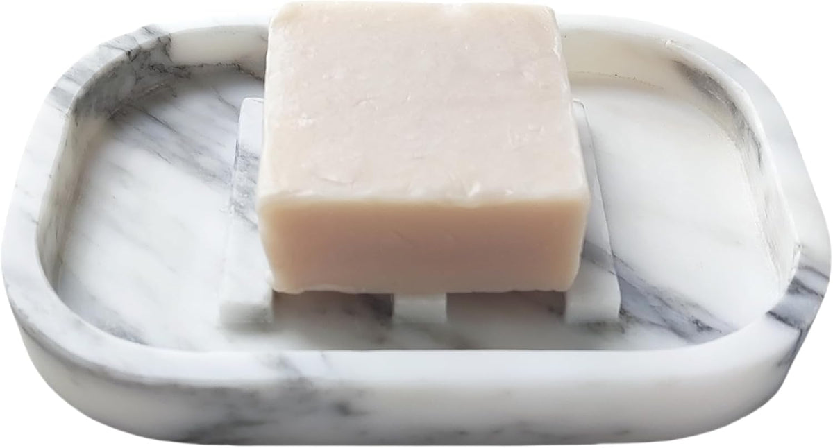 Natural Marble Soap Dish for Bathroom Shower Sink，Stone Soap Holder with Drying