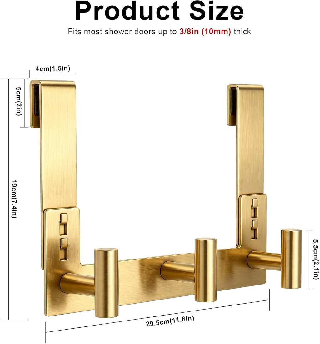 PMMASTO Gold Extra-Long Shower Door Hanger, 3 T-Hooks, Fits 3/8-Inch Glass