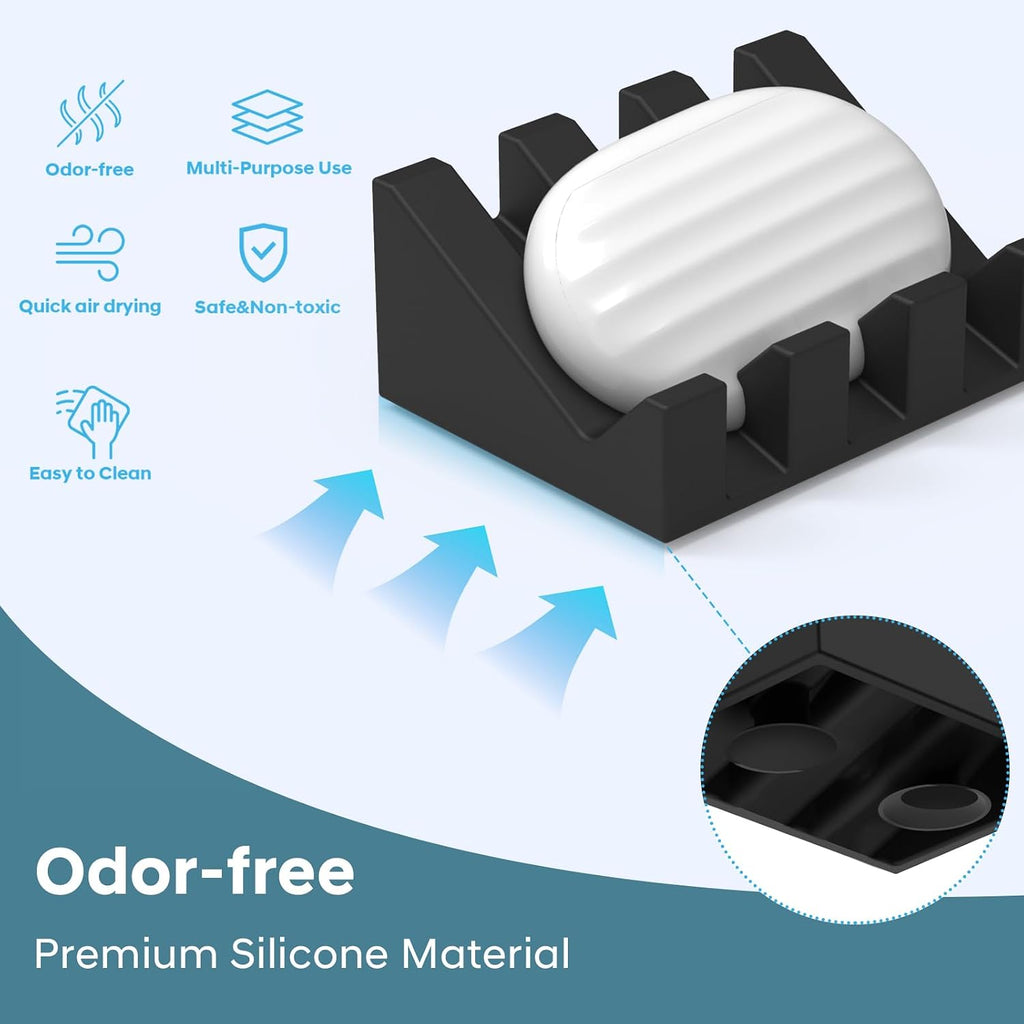 Silicone Soap Dish with Suction Cups, Self Draining Soap Holder 2 Pack