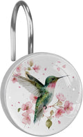 Hummingbird Round Shower Curtain Hooks Set of 12 Stainless Steel Decorative Hanger Rings for Bathroom Kitchen Bedroom Curtain Rods