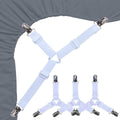 Bed Sheet Holders Straps Fasteners - 4 Pcs Triangle Sheet Fasteners Fitted Sheet Corner Holder Elastic Adjustable Band Sheet Holders Clip Suspenders Grippers(White)