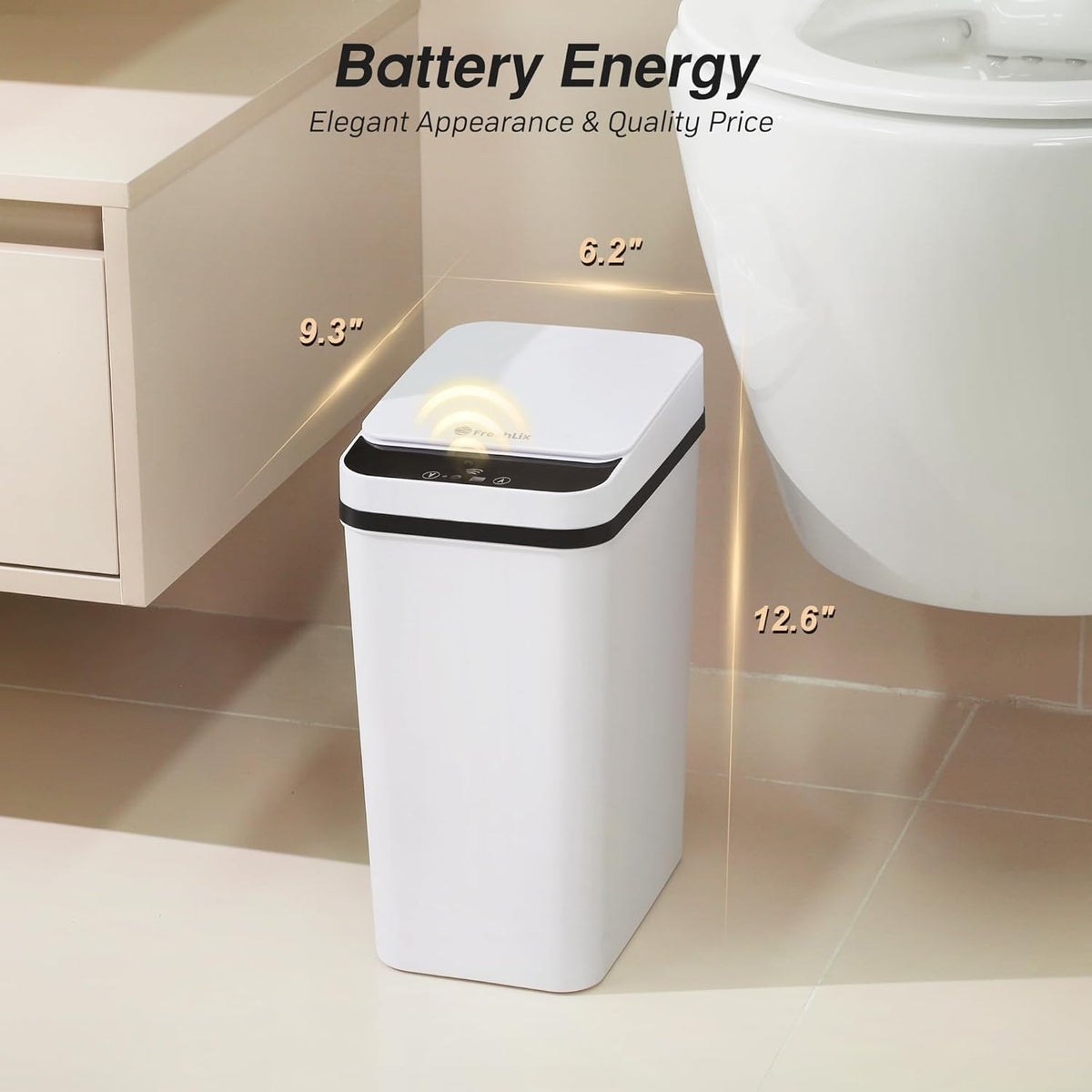 FRESHLIX Bathroom Trash Can with Lid 2.5 Gallon Automatic Touchless Garbage Cans Small Smart Motion Sensor Trashcan Slim Waterproof Trashcan for Bedroom, Office, Living Room, Toilet, RV