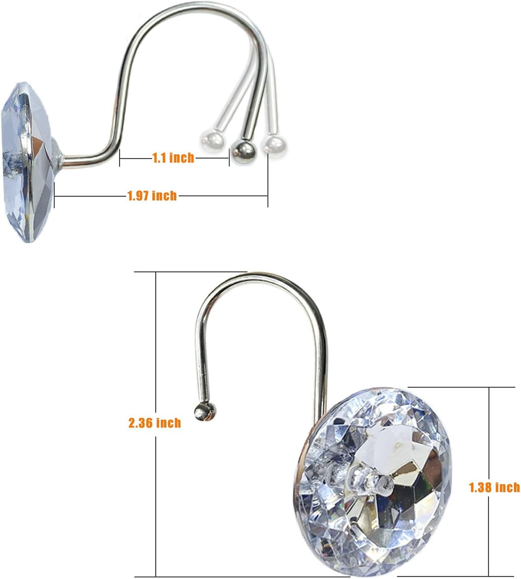 Romantic Angels 12PCS Shower Curtain Hooks Rings for Bathroom, Stainless Steel Rust Resistant Decorative Rhinestones Shower Curtain Hooks for Shower Curtains and Shower Rod (Silver)