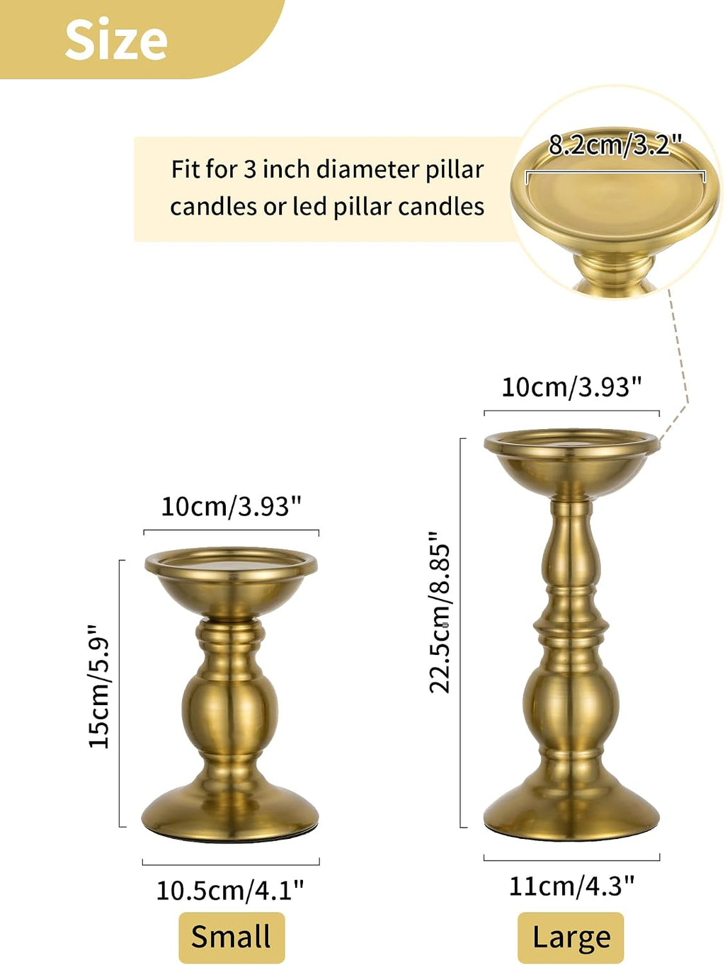 NUPTIO Gold Candle Holder for Table: Tall Brass Stand for 3" Pillars