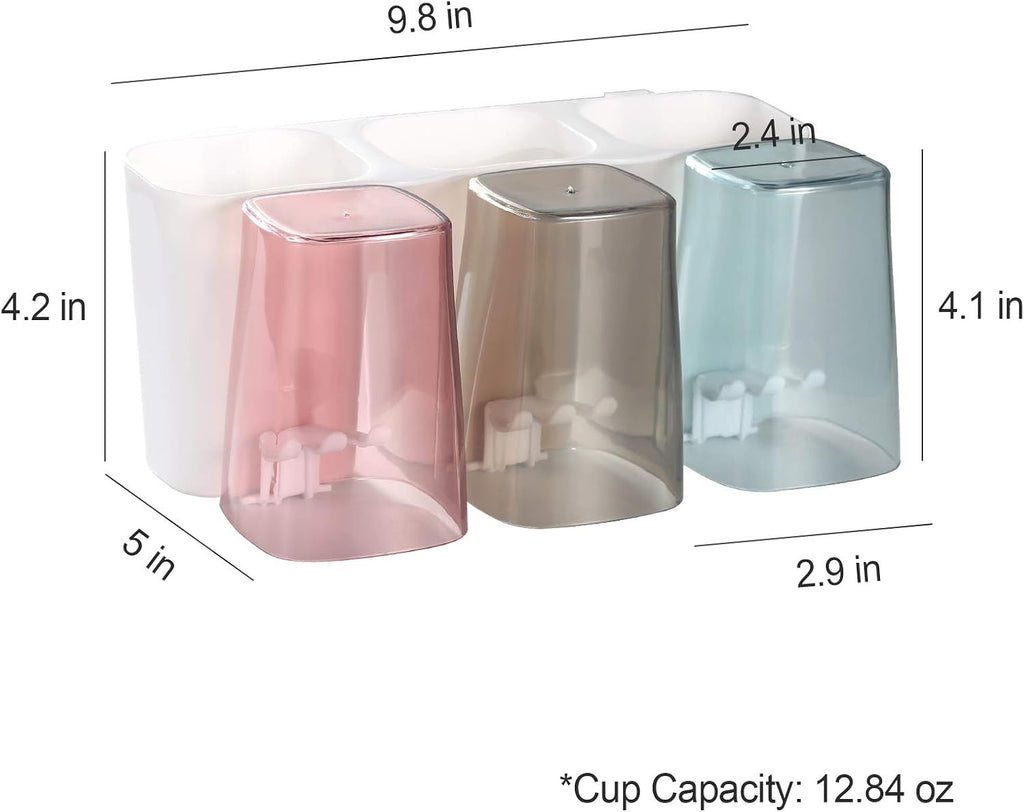 Goowin Toothbrush Holder for Bathroom, Eco-Friendly Mighty Large Capacity Toothbrush Holder Wall Mounted with 3 Square Cups for Family or Dormitory (Square Cup)