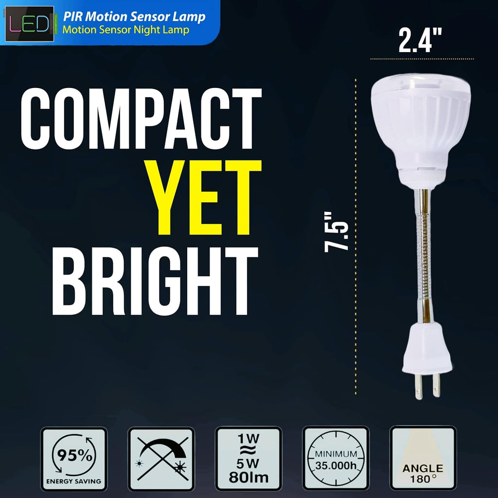 LED Motion-Activated Sensor Dusk to Dawn PIR Night Light AC Outlet Directional Flexible Rotatable 360 Socket Plug-in Wall Stairs Lamp Indoor Closet Cabinet Toilet Garage Ceiling Basement 5W 6500K