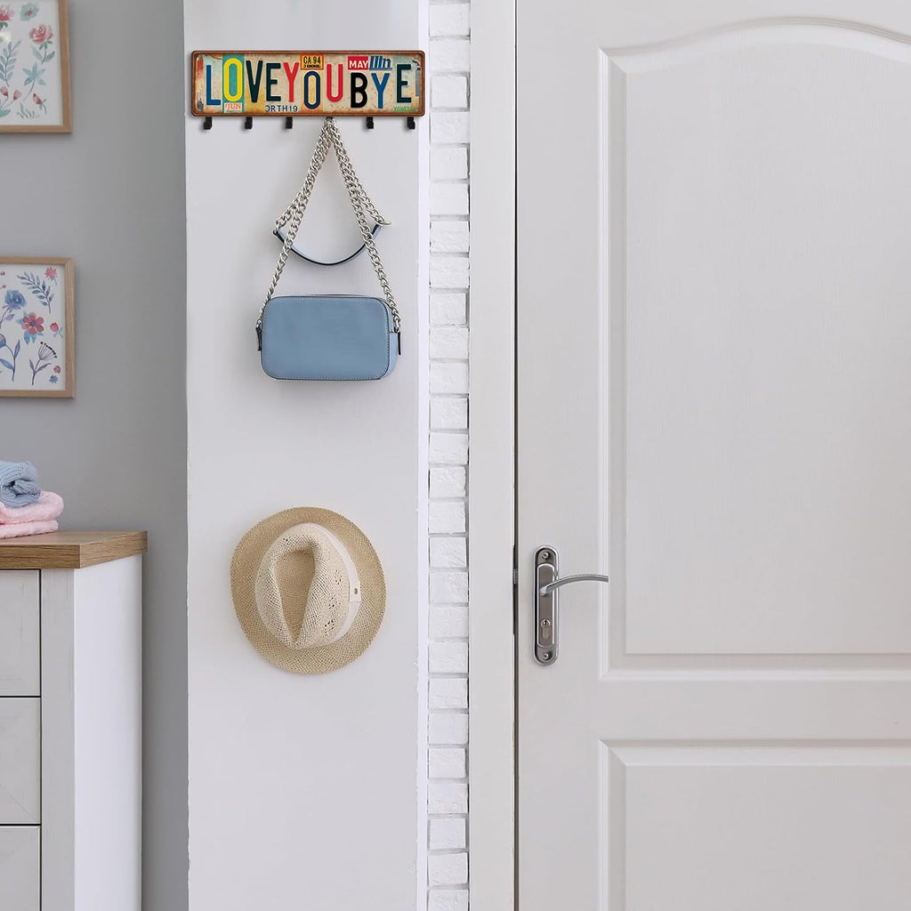 Love You Bye Key Holder Wall Mount Hook,Vintage Style,11.8 X 4
