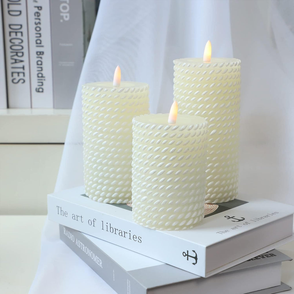 Crystal Club White Flameless Candles, Corded Pattern Carving Design