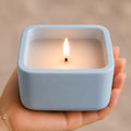 Flameless Candle - Square LED Candle with Real Wax in a Cement Base | Battery Operated, 500+ Hours | Housewarming Gift, Home Décor, Bathroom, Coffee Table (Blue)