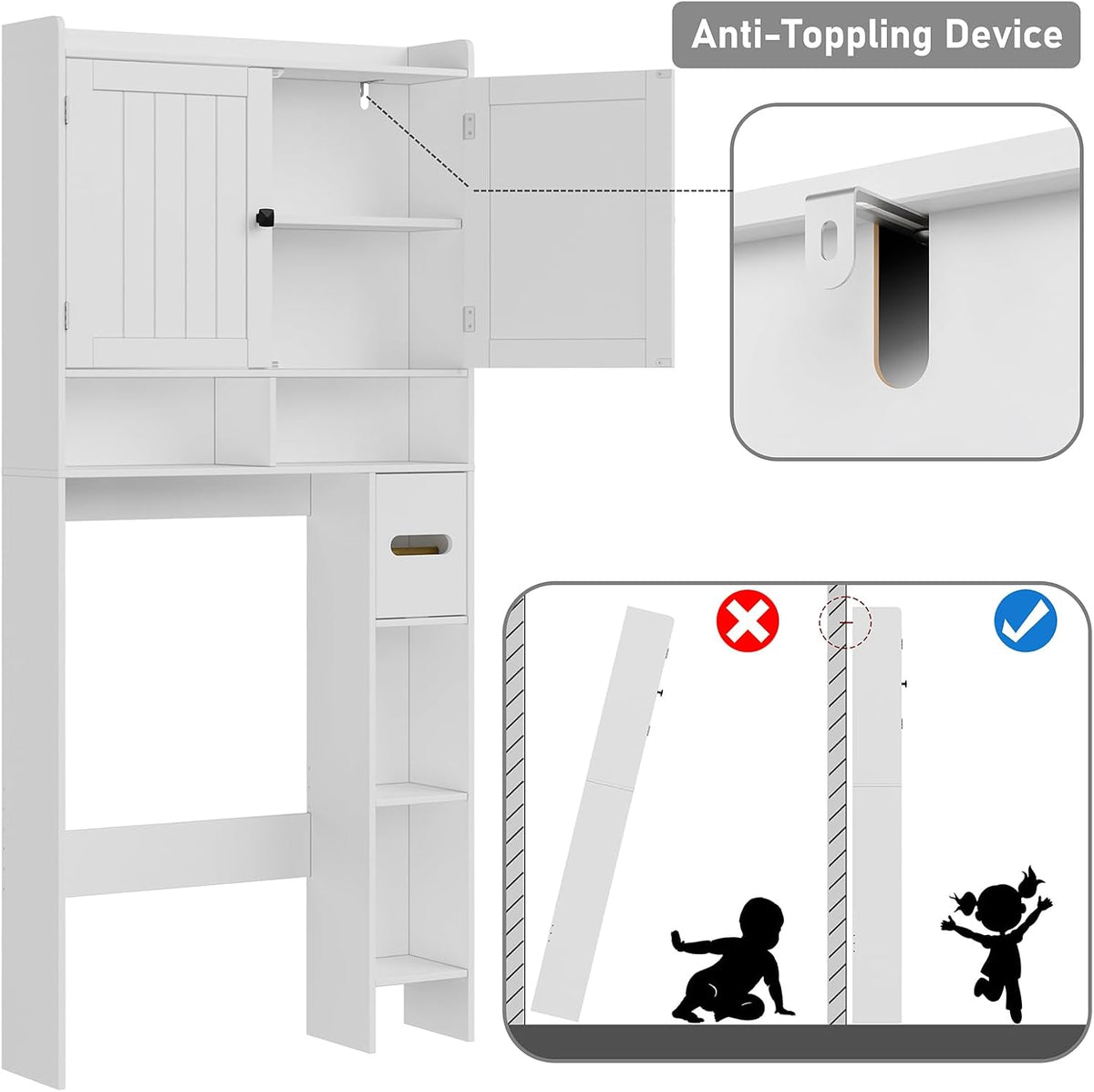 RRX Over The Toilet Storage Cabinet, Bathroom Above Organizer (Milky White)
