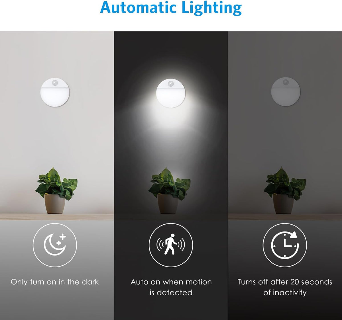 AMIR Upgraded Mini Motion Sensor Light Battery-Powered, Cordless Stick-on LED Night Light, Wall Light, Closet Lights, Safe Lights for Stairs, Hallway, Bathroom, Kitchen, Cabinet (Pack of 6 - White)