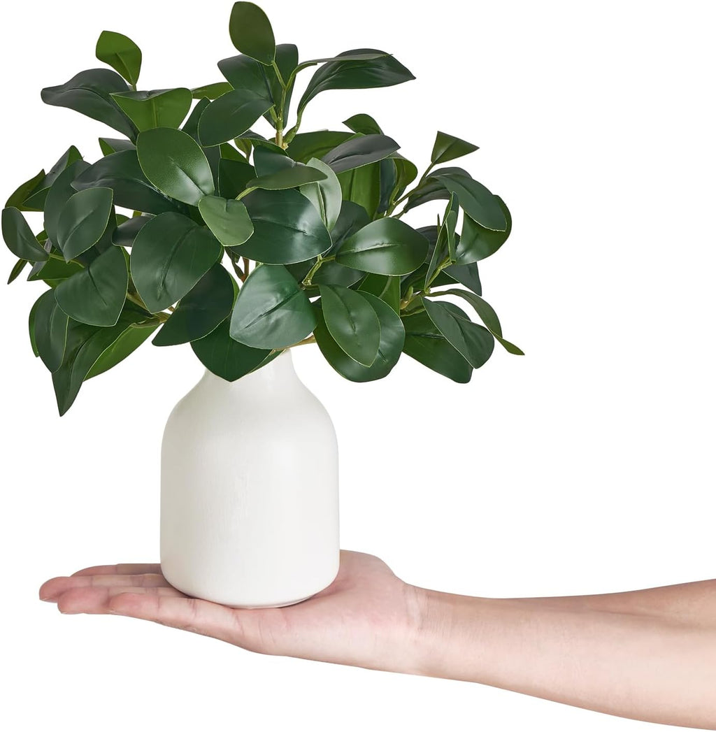 Dahey Fake Plants in Small White Vase for Table Decor Faux Plant Indoor