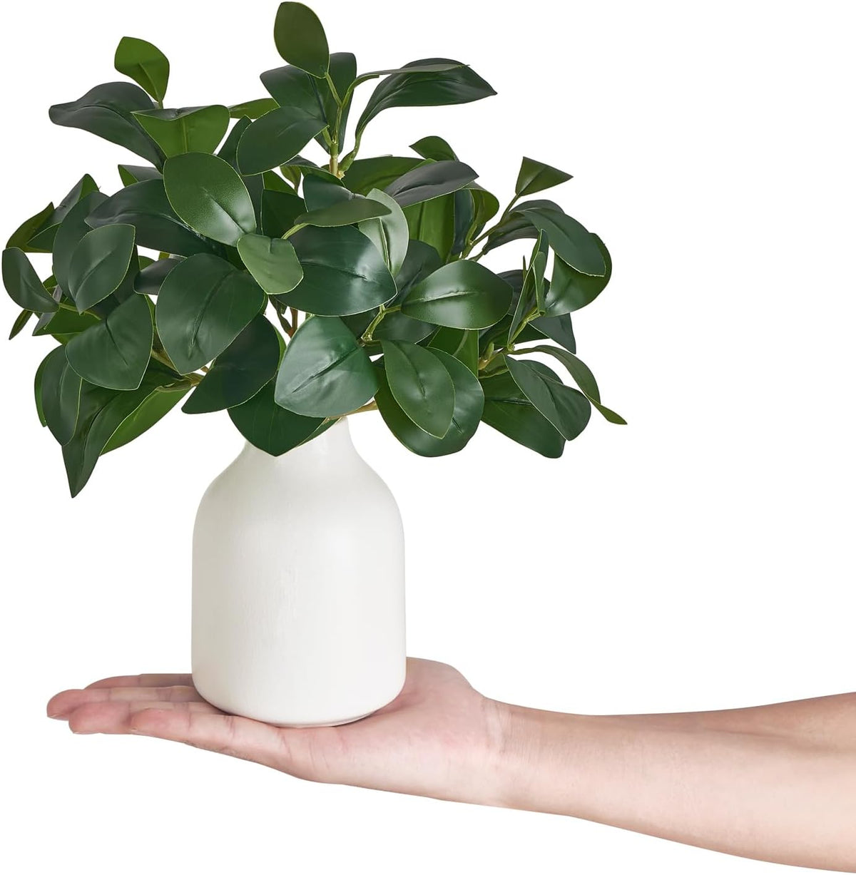 Dahey Fake Plants in Small White Vase for Table Decor Faux Plant Indoor