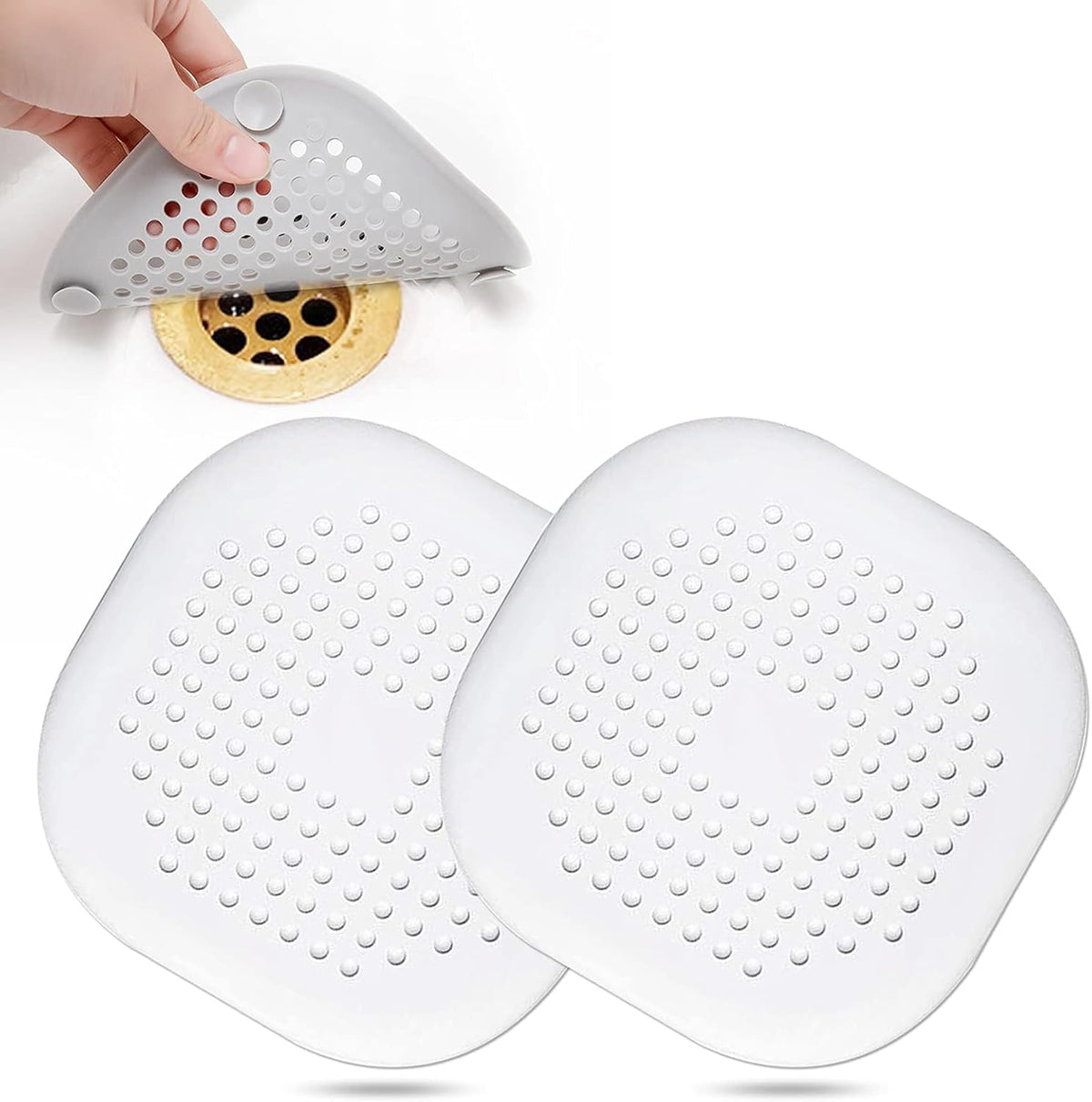 Bovinde Hair Drain Catcher,Square Cover for Shower 2 Pack (White)