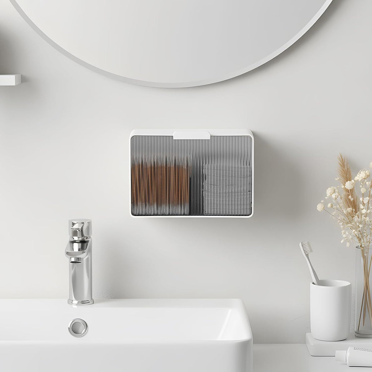 Wall Mount Qtip Holder No Drilling, Cotton Swabs Holder for Bathroom