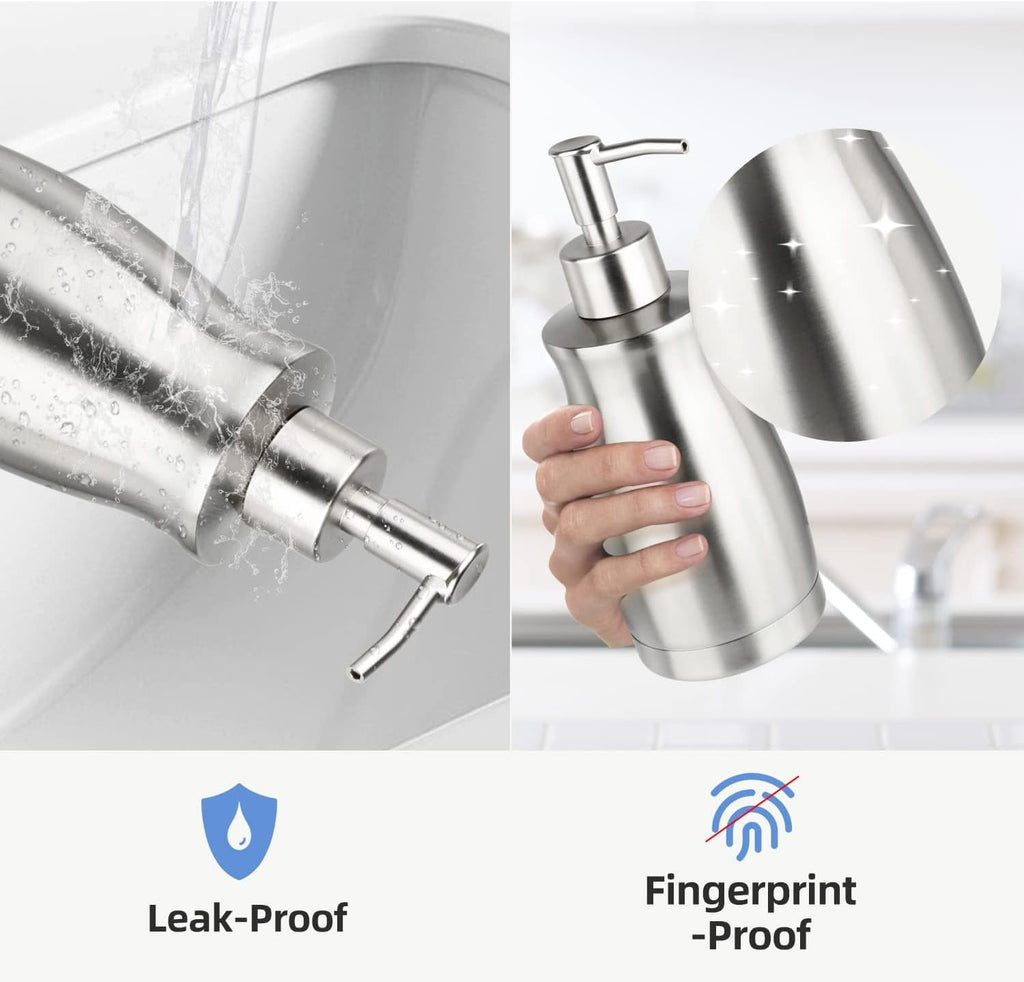ARKTEK Stainless Steel Countertop Soap Dispenser 13.5 Oz - Rust and Leak Proof Liquid Hand Soap Pump, for Kitchen Sink, Countertops