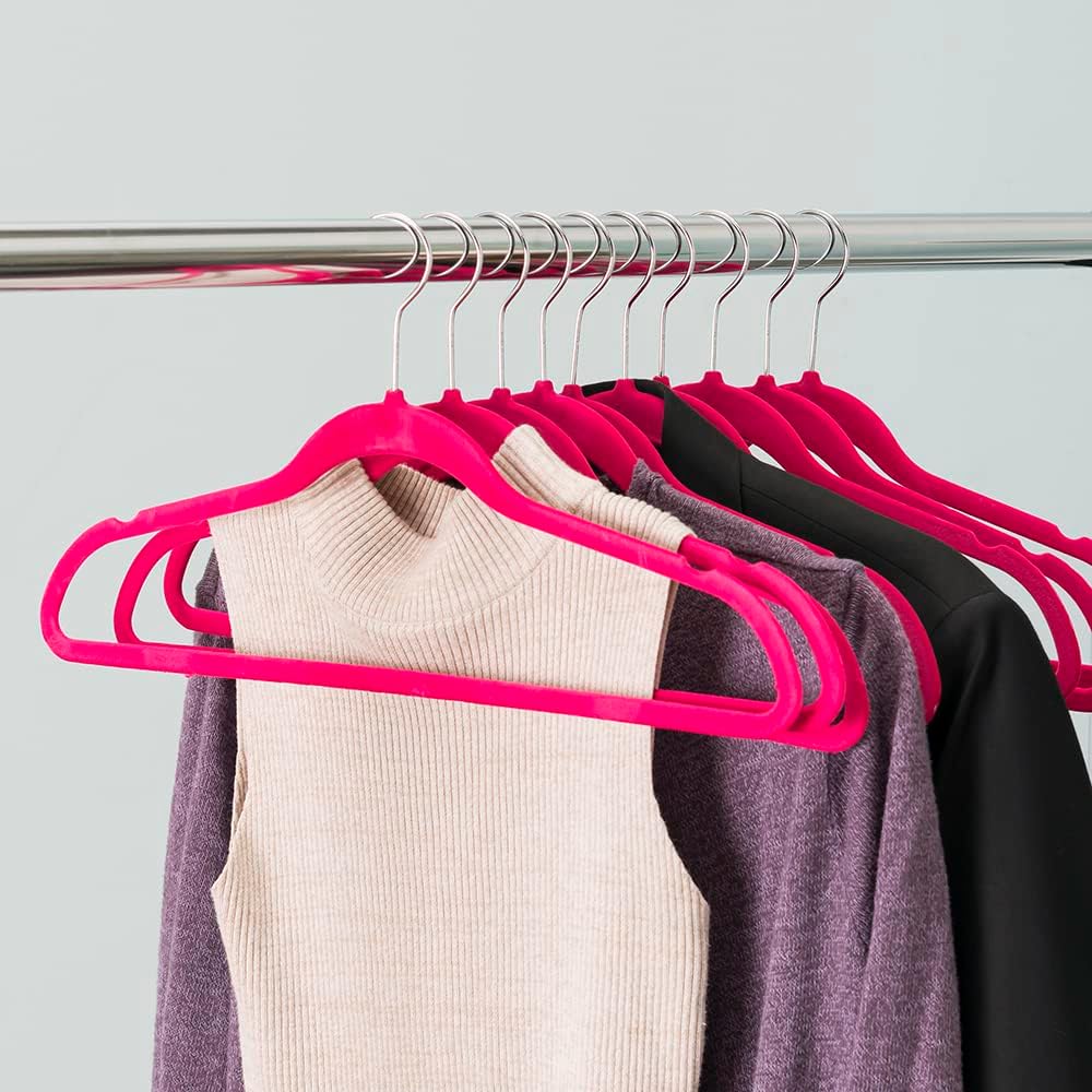 Home Basics Clothes (Pack of 10), Fuchsia, Velvet Hangers