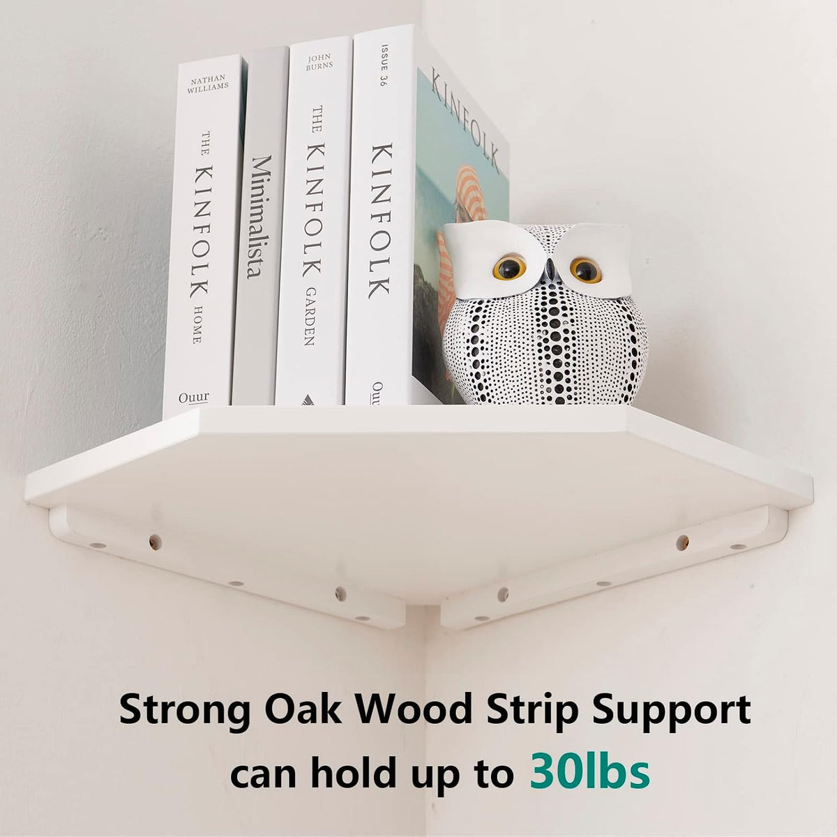Corner Floating Shelves Set 2 Wire Hole Solid Oak Wood Display Shelf ,White