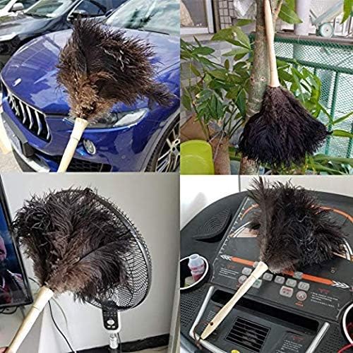DDZMZ Ostrich Feather Duster for Cleaning with Wooden Handle, 16", Brown