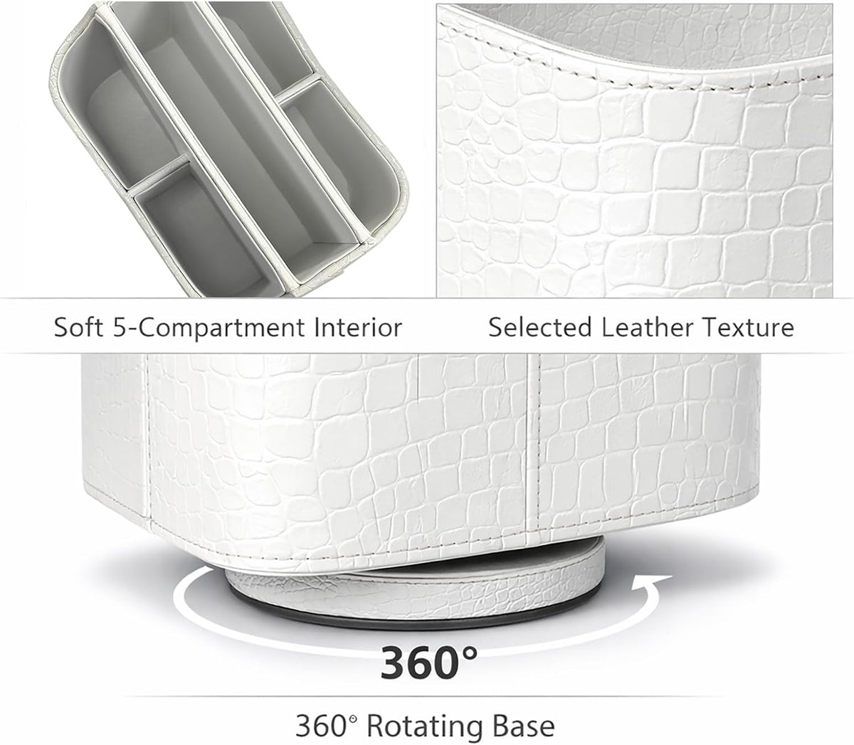UnionBasic Rotating Desk Organizer, 360 Desk Spinning Caddy, Desktop TV Guide/Mail/Media/Remote Controller Holder Organizer, Crocodile White