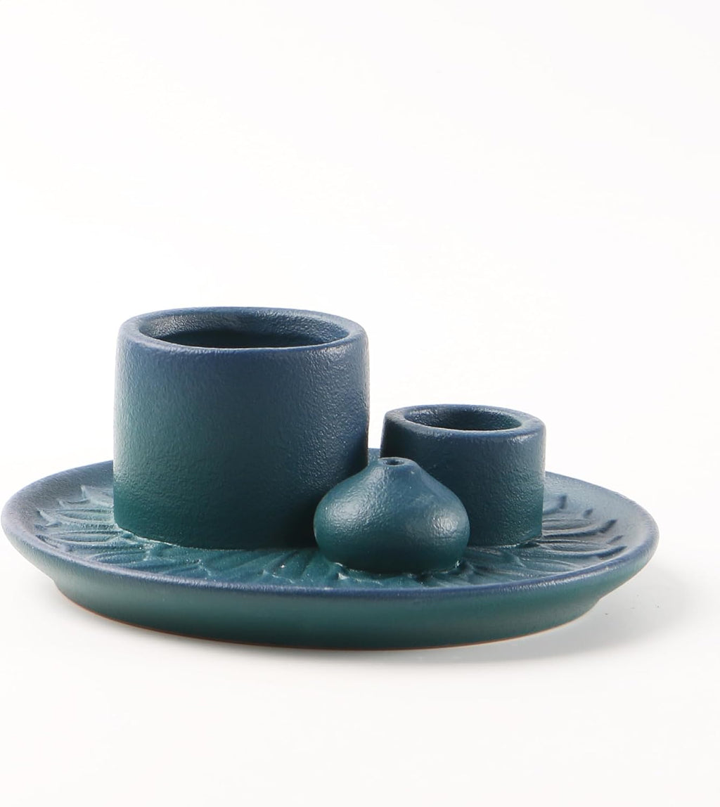 4 in 1 Ceramic Incense Burner, Sage Holder for Burning Bowl, Palo Santo Sticks Holder, Smudge Stick Ash Catcher Tray for Meditation Yoga Room (Blue)