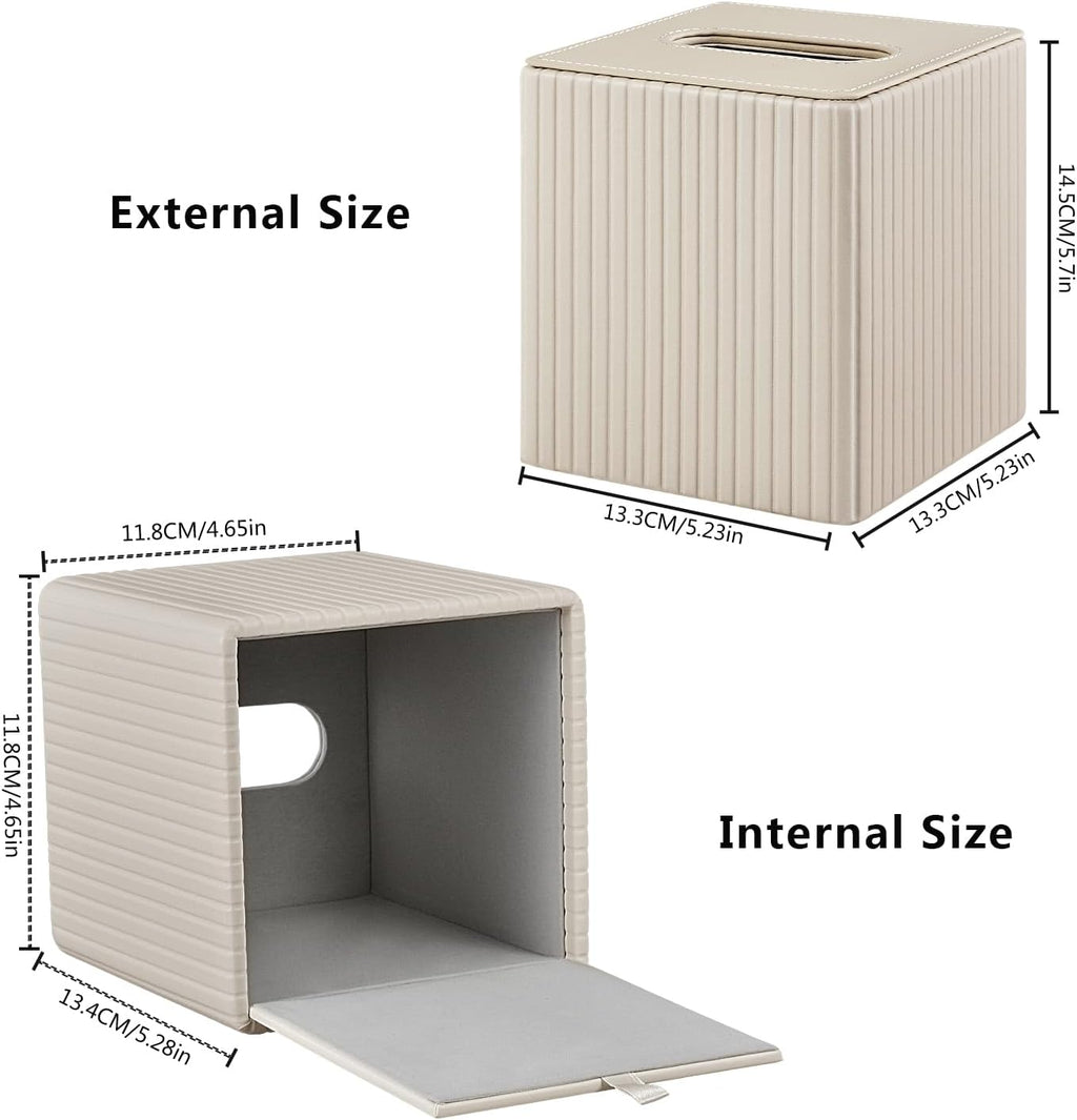 PU Leather Tissue Box Cover Square Tissue Box Holder for Bathroom Vanity Countertop Night Stands Bedroom Office Desk,Modern Tissue Decorative Organizer with Magnetic Closure,Beige
