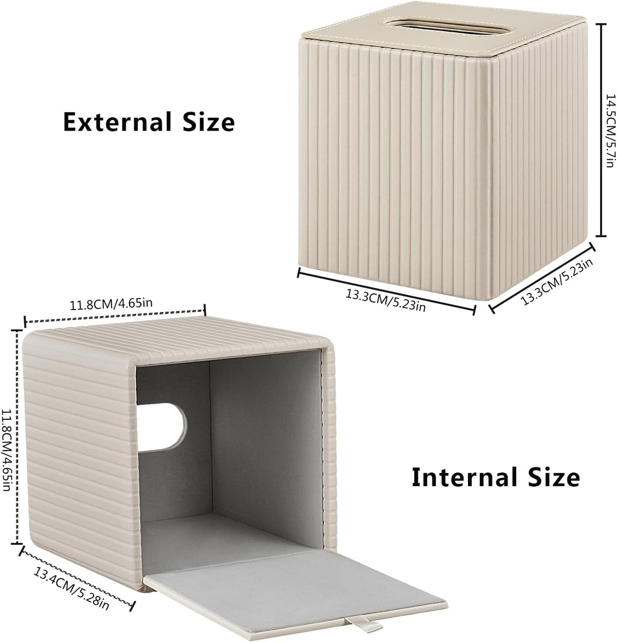 PU Leather Tissue Box Cover Square Tissue Box Holder for Bathroom Vanity Countertop Night Stands Bedroom Office Desk,Modern Tissue Decorative Organizer with Magnetic Closure,Beige