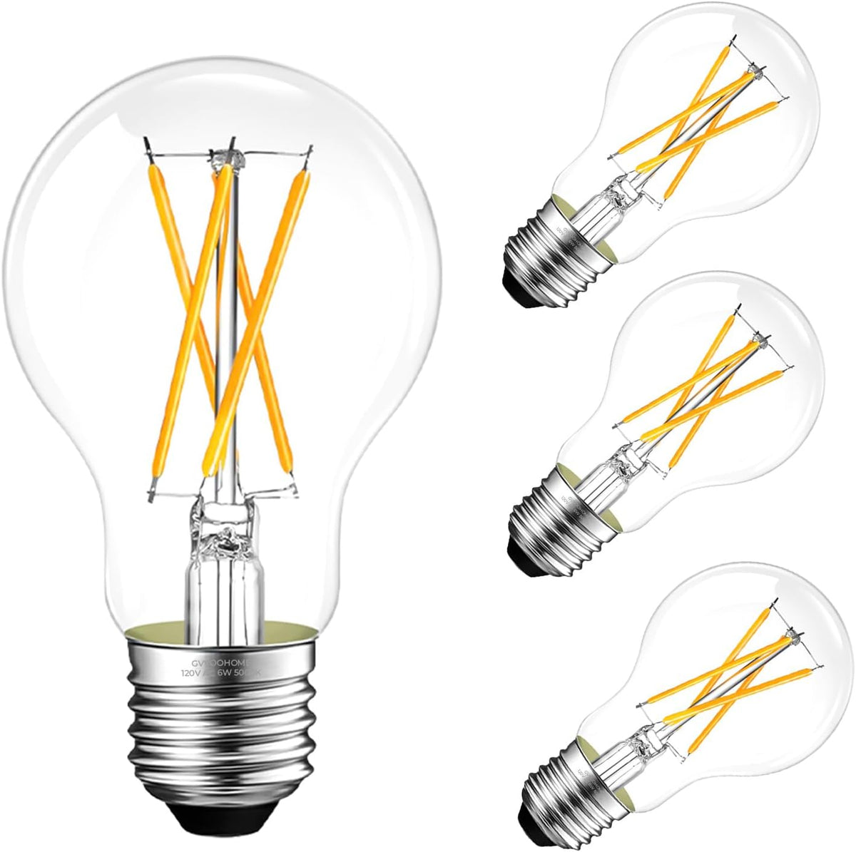 GvvooHome Dimmable E26 LED Bulb 6W, 60 watt Equivalent, A19 Clear Glass LED Light Bulb 5000K Daylight, Vintage LED Edison Bulbs for Ceiling Fan, 90+CRI, 600LM, 4 Pack