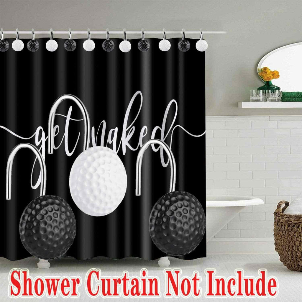 Black White Shower Curtain Hooks Rings Decorative -12 Sets