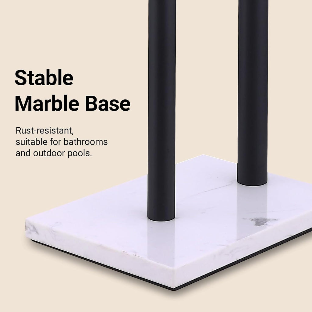 Hoooh Toilet Paper Holder Stand with Weighted Marble Base, Matte Black