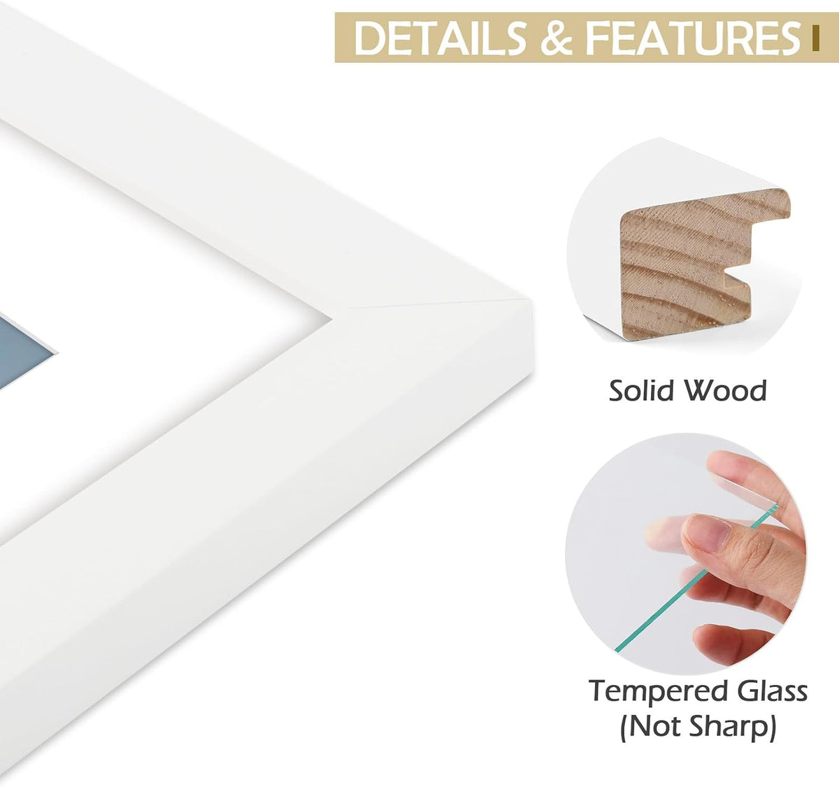 Golden State Art 11x14 White Picture Frame,Solid Wood&Real Glass,Mat 8x10
