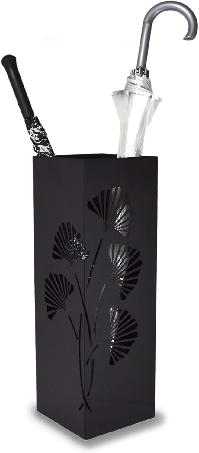 Mango Steam Black Tall 21.75" Japanese Ginkgo Leaf Umbrella/Cane/Walking Stick Holder, Stand, Rack Organizer