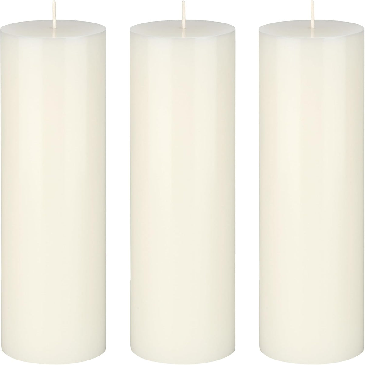 Mega Candles 3 pcs Unscented Solid Off White Pillar Candles, Hand Poured Premium Wax Candle 3 Inch x 9 Inch, Home Décor, Spas, Weddings, Occasions, Party, Centerpieces, Holidays, Vigils, Prayers