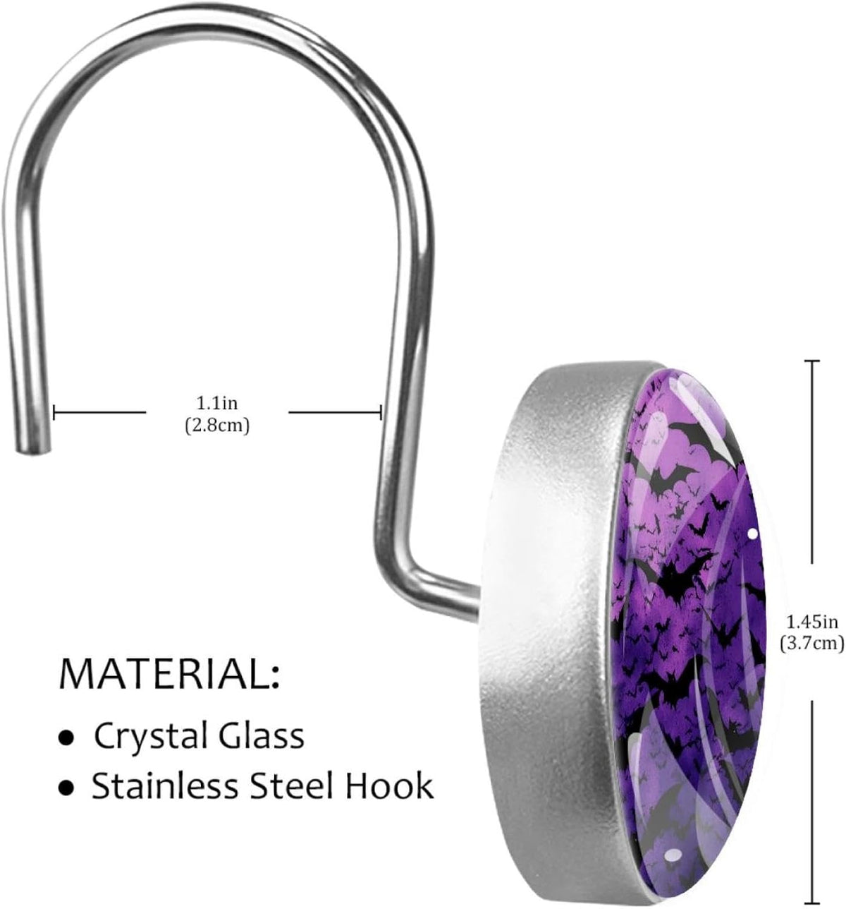 12 PCS Halloween Bats Shower Curtain Hooks, Rustproof Stainless Steel Decorative Shower Curtain Rings Hangers for Bathroom Living Room Bedroom Curtains Rods