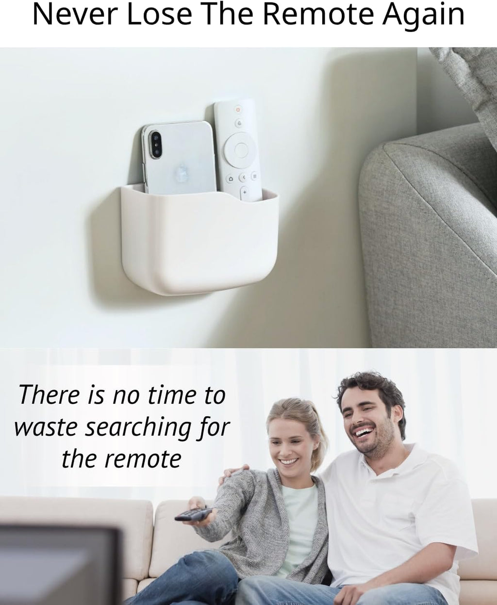 LINFIDITE TV Remote Holder Wall Mount Remote Control Holder for Bed Universal Bedside Wall Remote Holder Caddy Organizer Hole-Free Remote Control Holder (For 2 Or 3 Remote Controls–White–Quantity1
