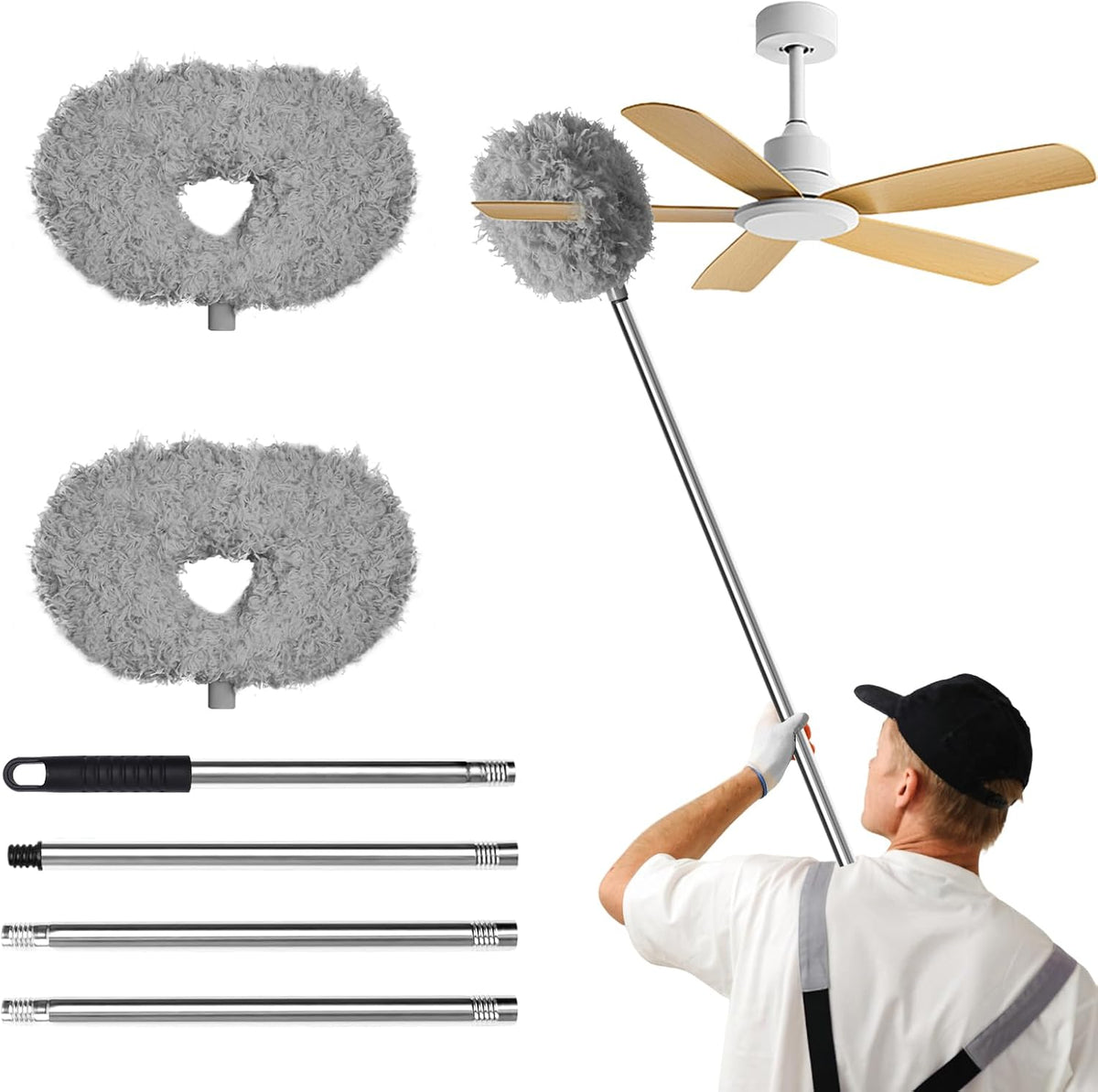 Ceiling Fan Cleaner Duster, Adjustable Microfiber Duster, 2 Dusters Gray