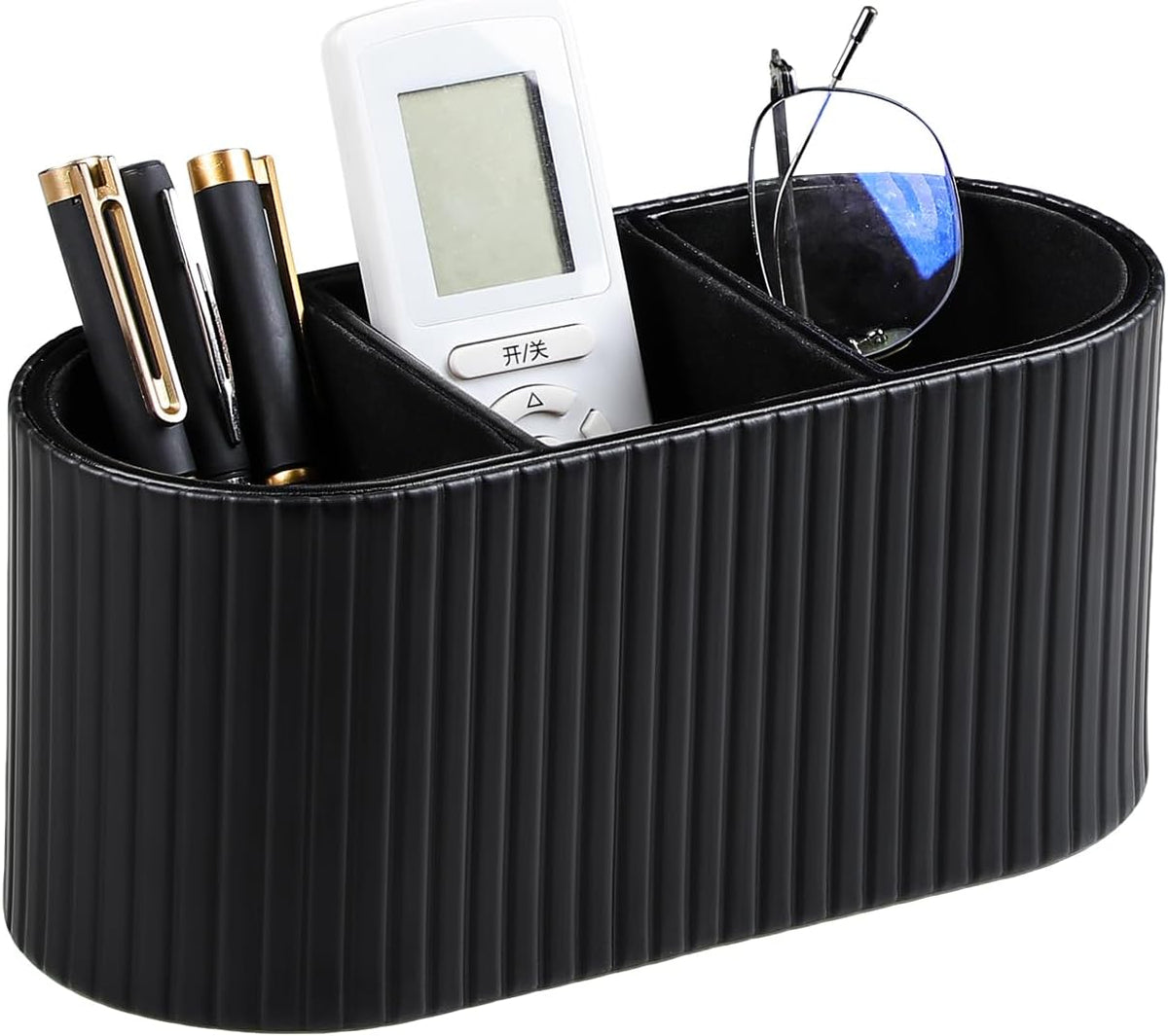 Oval Pen Holder for Desk, Remote Control Holder, Black