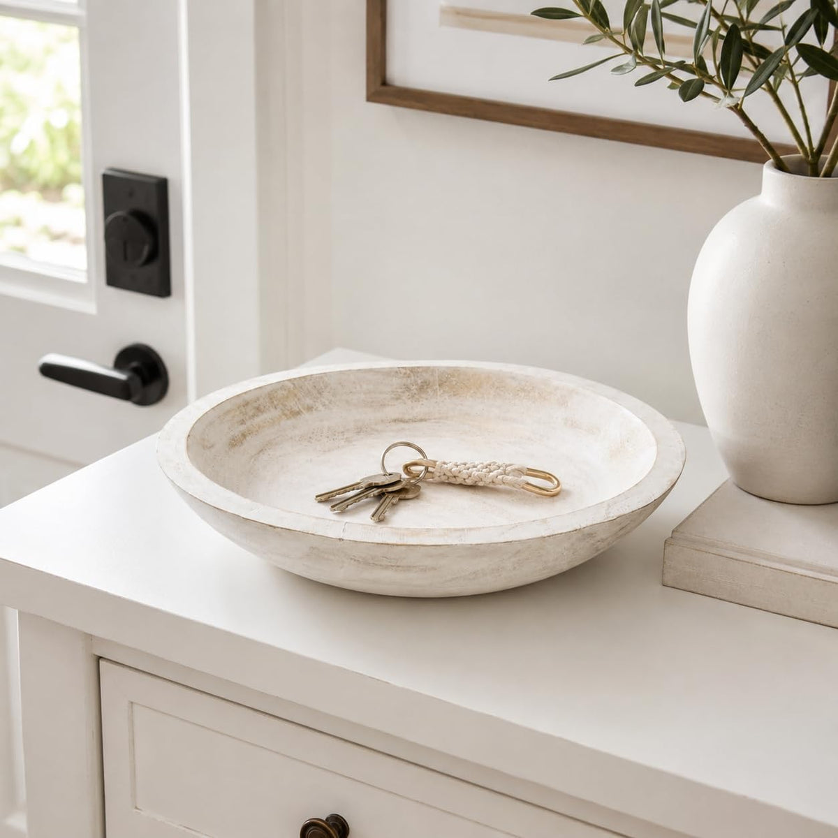 Decorative Wooden Bowl for Keys Fruit Bowl For Kitchen Counter White