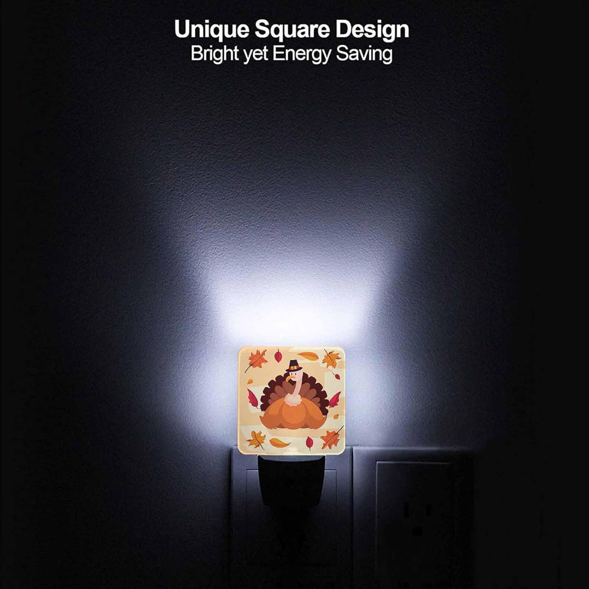 LED Night Light Plug into Wall with Dusk to Dawn Light Sensor White Energy Efficient Thanksgiving Holliday Turkey Pumpkin Leaves Nightlight for Bedroom Bathroom Hallway Living Room Kitchen