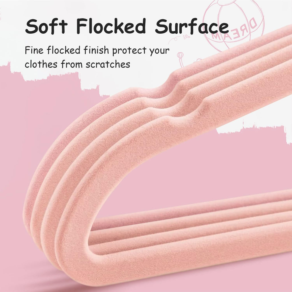 Stormix Kids Velvet Hangers Non-Slip Space Saving Swivel Hook 32 Pack Pink