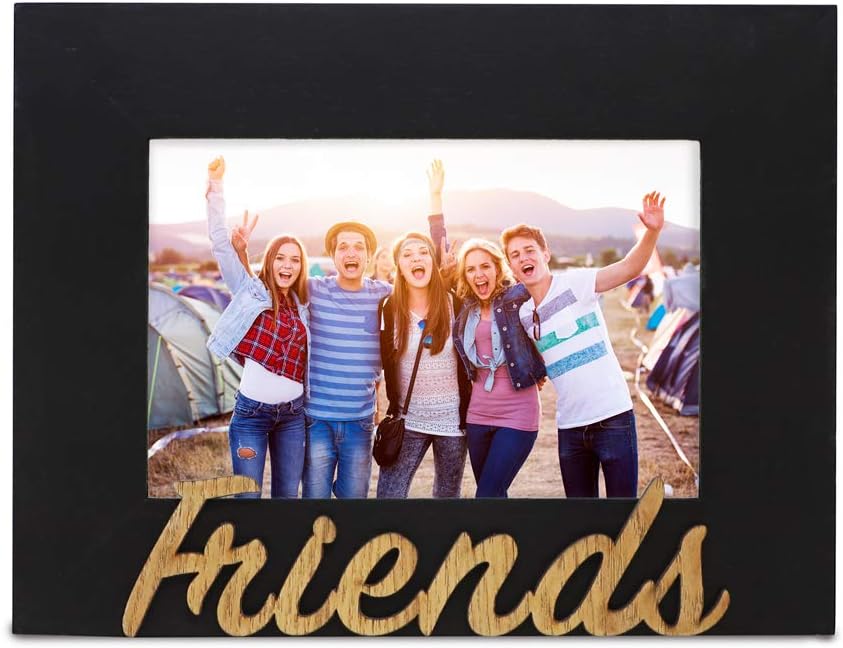 Isaac Jacobs Black Wood Sentiments “Friends” Picture Frame, 4x6 inch, Photo Gift for Friend, Display on Tabletop, Desk (Black, 4x6) (Pack of 2)