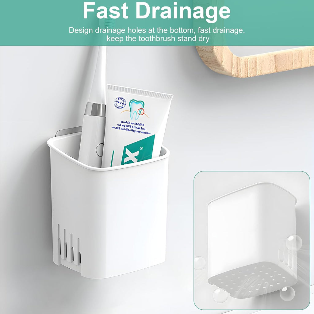 2 Pcs Toothbrush Holder Wall Mounted, No Drilling Toothbrush Holders for Bathroom, Shower Electric Toothbrush and Toothpaste Razor Holder Removable Self Draining for Bathroom Kitchen (White)