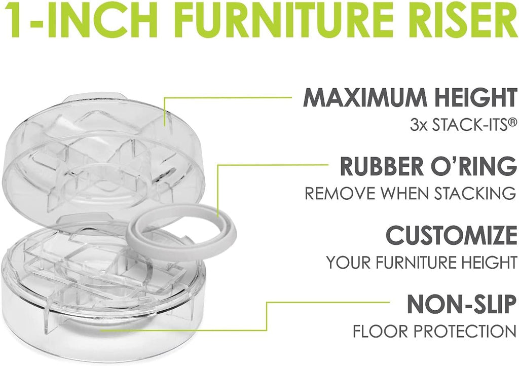 Slipstick CB658 Stack-Its 1 Inch Adjustable Bed Risers/Furniture Risers (Set of 8) Lifts Height 1", 2", or 3" When Stacked - Clear Heavy Duty Raisers
