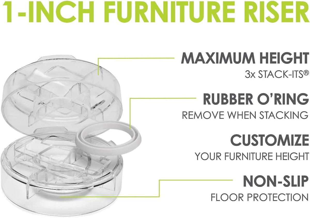 Slipstick CB658 Stack-Its 1 Inch Adjustable Bed Risers/Furniture Risers (Set of 8) Lifts Height 1", 2", or 3" When Stacked - Clear Heavy Duty Raisers