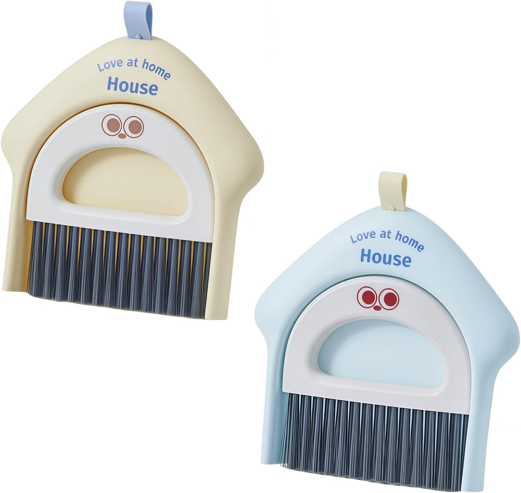 2Pcs Small Dustpan and Broom Set Mini Dust Brush for Desk Keyboard Kitchen