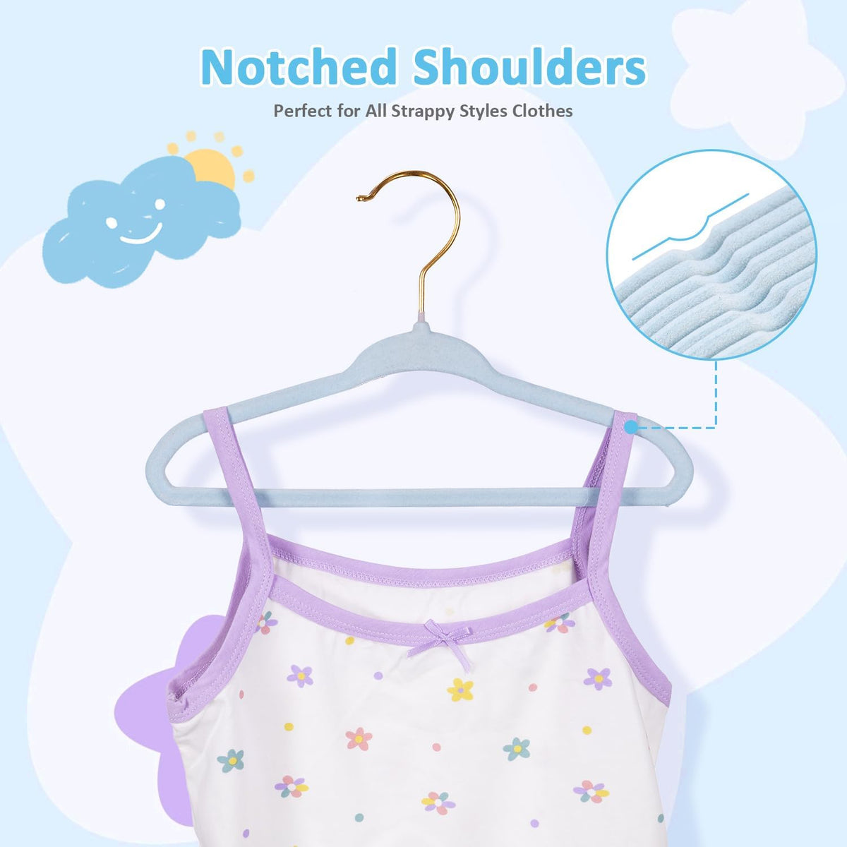Tonswachic Baby Closet Hanger, Infant&Toddler Felt Hanger,11", Blue,30 Pack