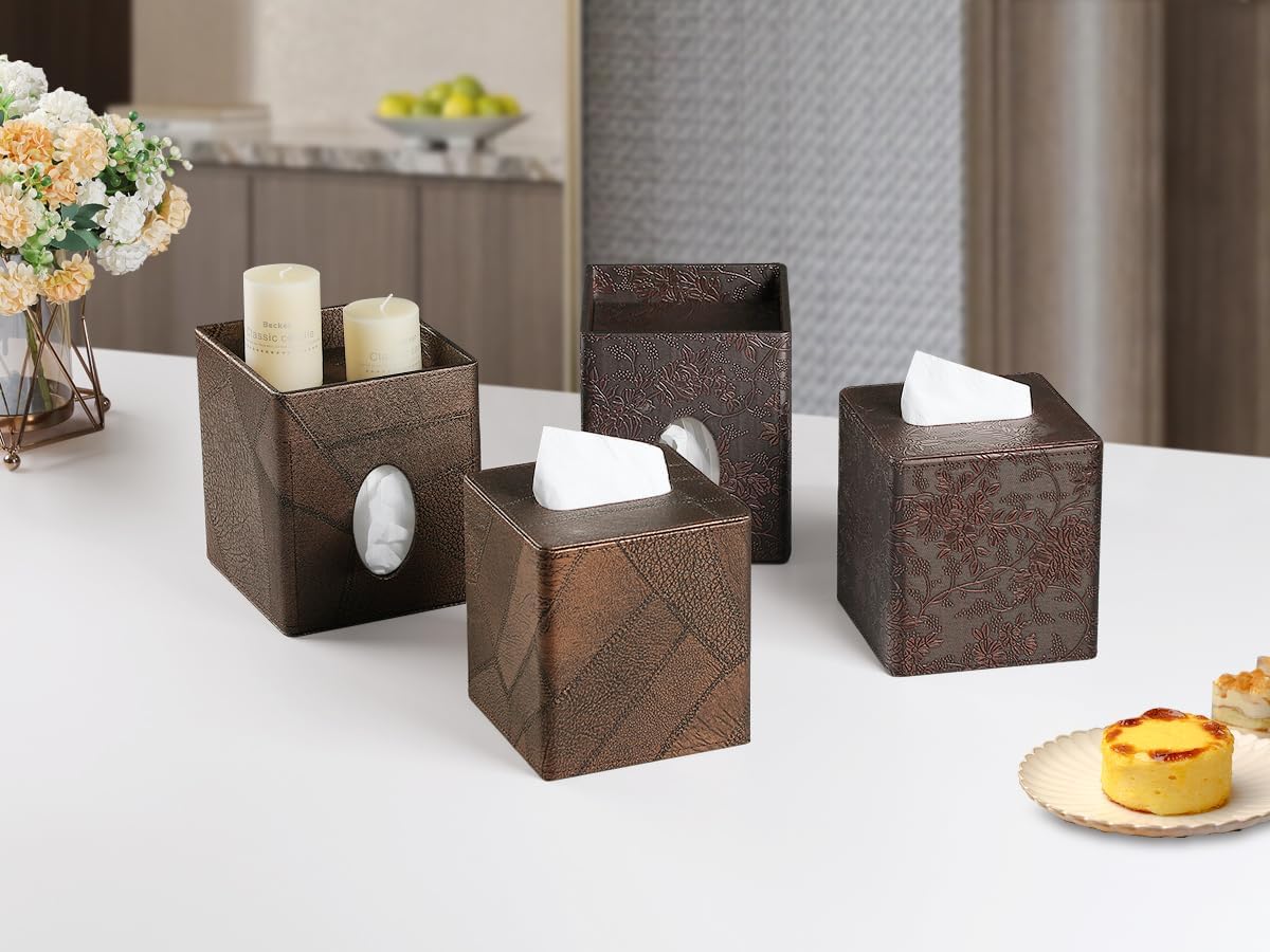 Square Tissue Box Cover, Stylish Leather Tissue Box Holder with Magnetic Bottom, Used As A Decorative Tissue Holder for Living Rooms, Bedrooms, and Desks (Brown Vintage)