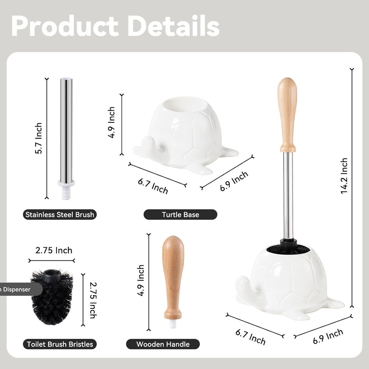 White Ceramic Turtle Base Toilet Brush and Holder Set Turtle Bathroom Brush