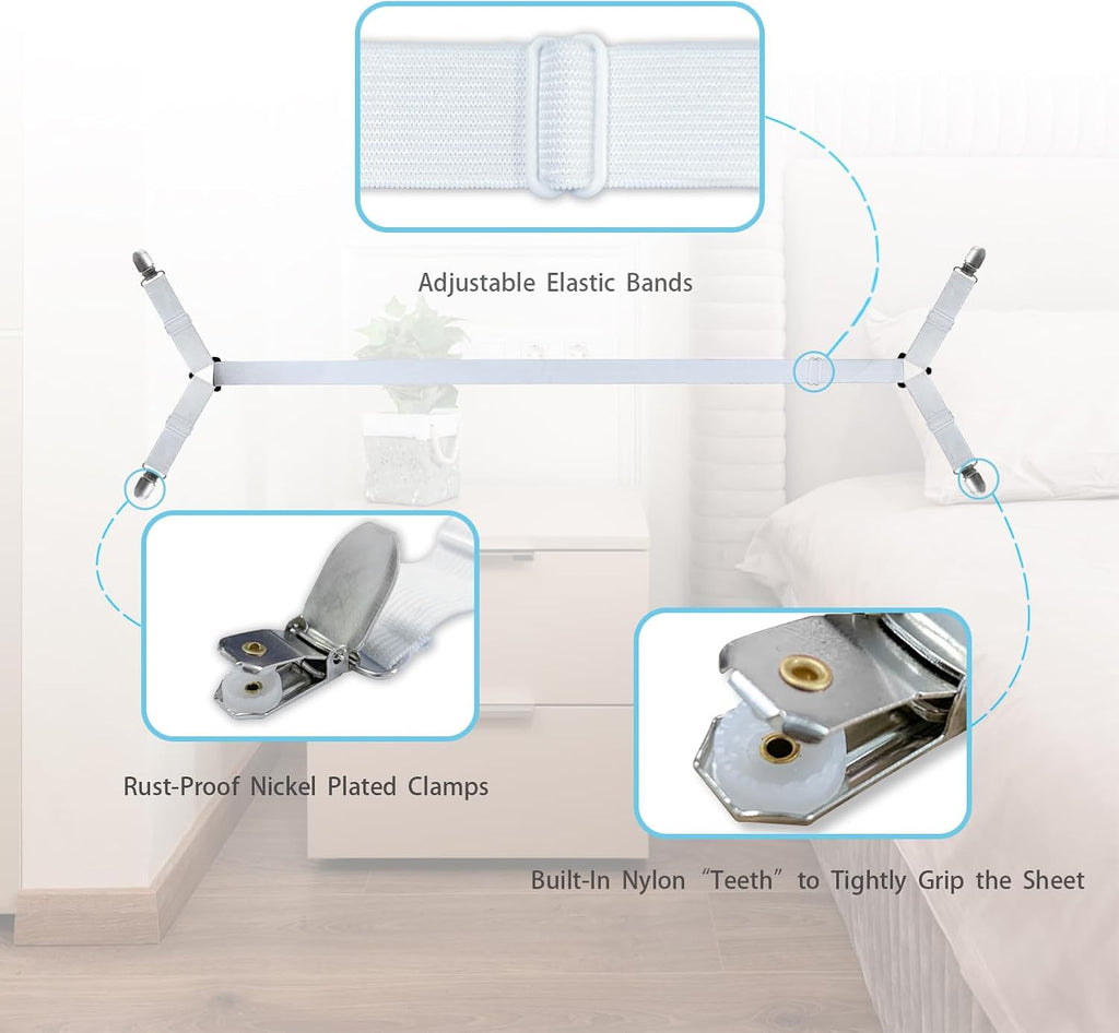 Pack of 2 Bed Sheet Straps, Fitted Sheet Holders for Corners